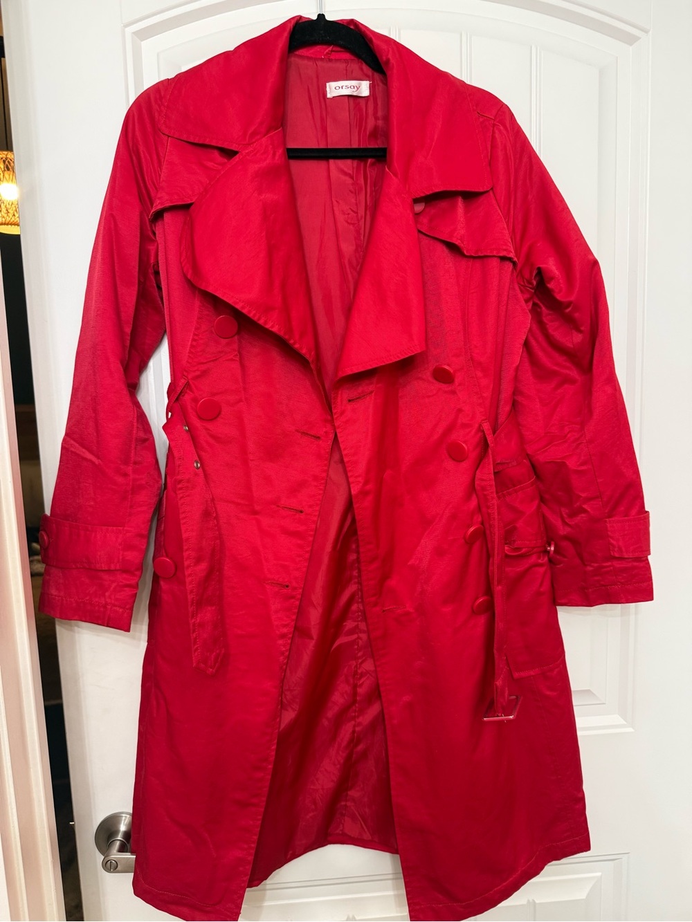 Bold Red Trench Coat with Belt - Orsay